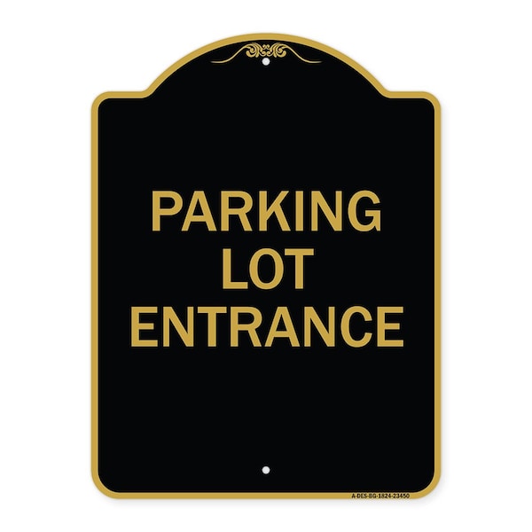 Parking Entrance Sign Parking Lot Entrance, Black & Gold Aluminum Sign, 18" x 24", BG-1824-23450